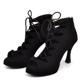Women's Latin Dance Shoes Ballroom Tango Platform Ladies Comfortable Flock Salsa Dancing Shoes Black 9cm Cuban