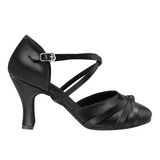 Black Modern Latin Dance Shoes Satin Customized Heel Ballroom Dancing Shoes