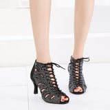 Social Ballroom Dance Ankle Boots Rhinestone Latin Salsa Tango Professional Dancing Shoes