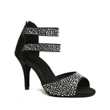 Satin Women Latin Dance Boots Shoes Ankle Strap Rhinestone Ballroom Tango Shoes