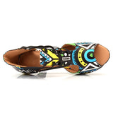 Latin Dance Shoes Ladies Dance Boots Elastic Band Adjustment Ballroom Blue African Texture Dance Shoes