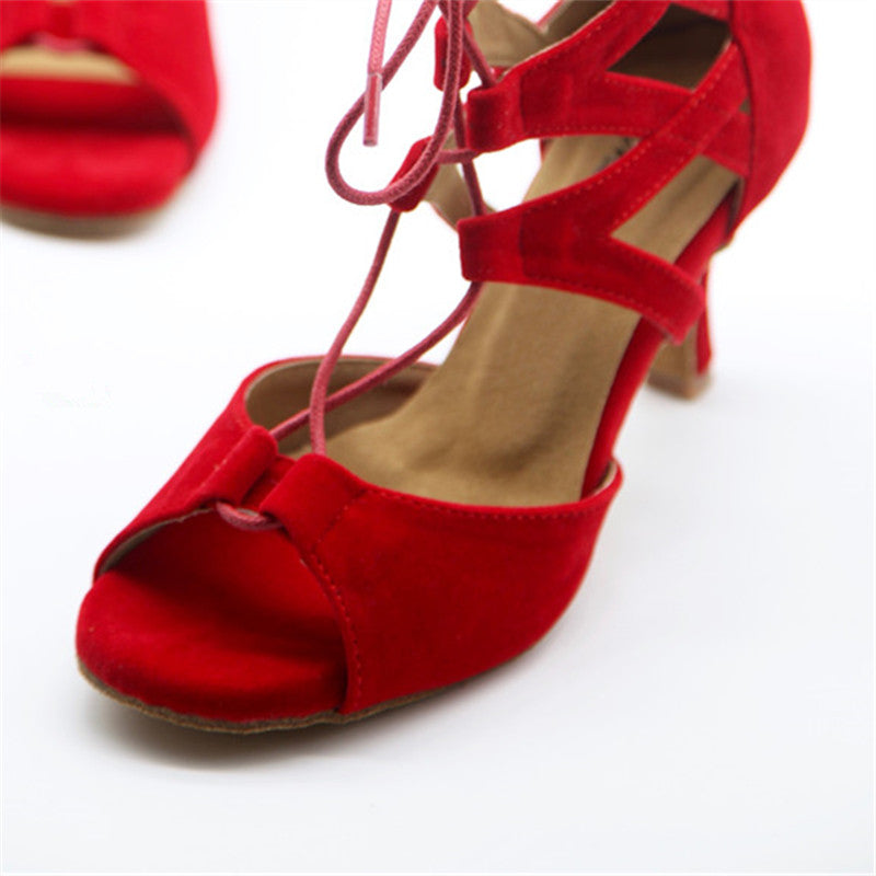Flock Latin Ballroom Salsa Dance Shoes Boots Red Zipper Dancing Shoes Soft Sole