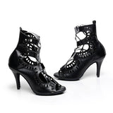 Women PU Latin Dance Shoes Black Ankle Ballroom Salsa Shoes Soft Bottom Ankle Boots For Girls