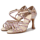 Fashion Latin Dance Shoes Salsa Rumba Samba Ballroom Party Ladies High Heels Rhinestone Women Sandals