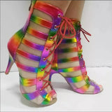 New Latin Dance Boots Ladies PU Salsa Tango Soft Indoor Professional Rainbow Ballroom Dance Shoes For Women