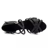 <transcy>Джаз Сальса Обувь для латинских танцев Танцующая женщина Сексуальные туфли на каблуках со стразами Черные туфли</transcy>