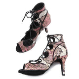 <transcy>Botas de baile de salón PU Salsa latina Tango Zapatos profesionales de bailarina con punta abierta Sandalias de baile con cordones</transcy>