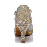 Women's Latin Dance Shoes Girls Gold High Heeled Platform Shoes Ballroom Professional Latin Dance Shoes