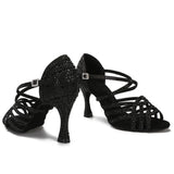 Women's Latin Dance Shoes Tango Ballroom Dance Training Shoes Lady Girls Sandals Rhinestone Wedding High Heels Purple Black