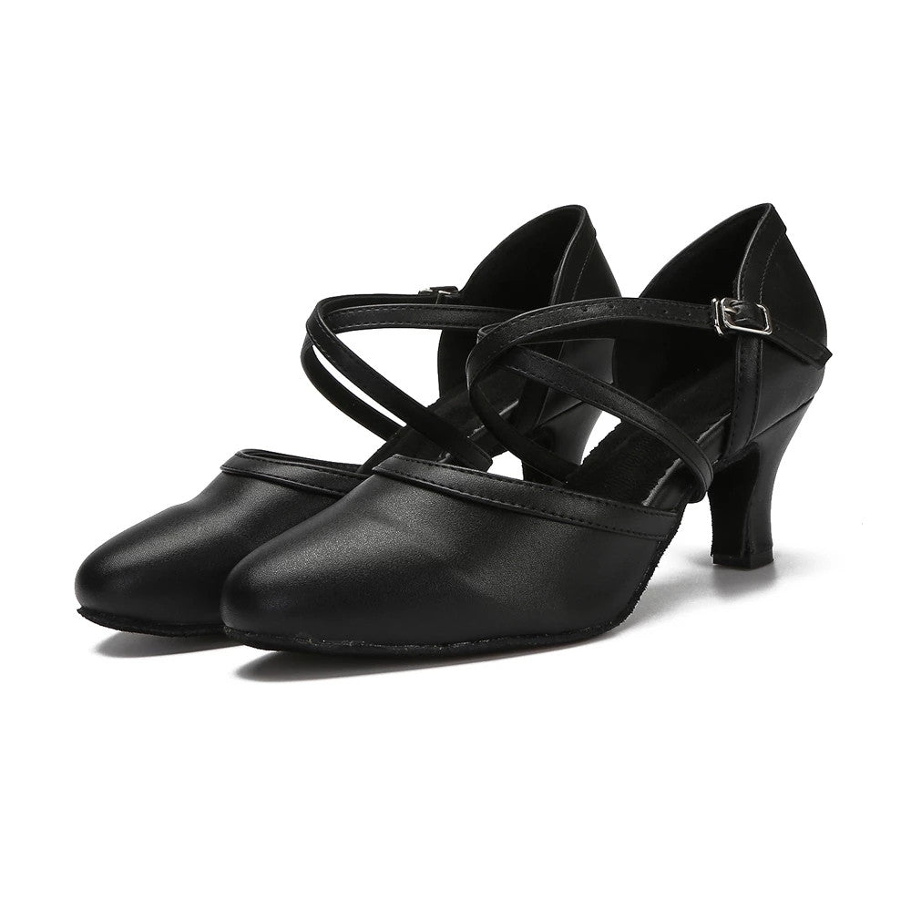 Women's PU Shoes Latin Tango Salsa Ballroom Modern Soft Bottom Dance Shoes Ladies Black White Wedding Closed Toe Shoes