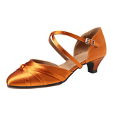 Bronze Modern Latin Dance Shoes Satin Customized Heel Ballroom Dancing Shoes