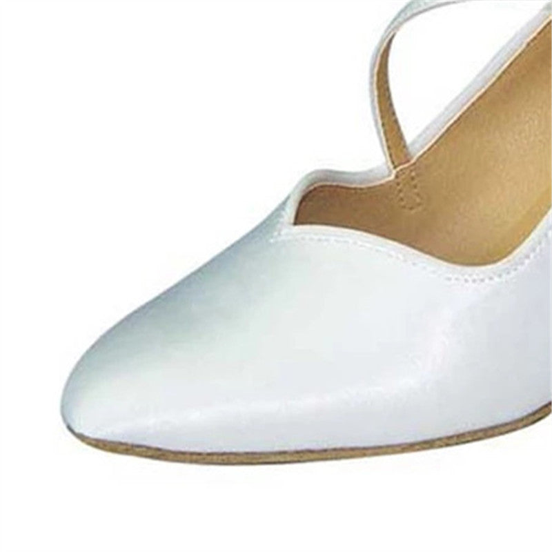Black White Woman Ballroom Latin Modern Dance Shoes Satin Material Custom Heel Height Closed Pointed Toe Shoes