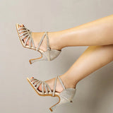 Women Rhinestone Latin Ballroom Dance Shoes For Girls Soft Bottom Bachata Salsa Gold Silver Dancing Shoes