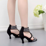 <transcy>Женские туфли для танцев для вечеринок, черные блестящие туфли для латинских танцев с мягкой подошвой, туфли на каблуках со стразами</transcy>