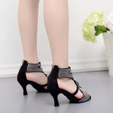 Ladies Party Dance Shoes Black Shiny Rhinestone Soft Bottom Latin Dance Shoes Heels