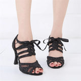 Rhinestone Pearl Dance Shoes Tango Rumba Samba Latin Ballroom Dance Performance Shoes Soft Sole Women Sandals