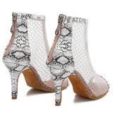 <transcy>Mujeres Salón de baile social Botas de baile de salsa latina Zapatos de baile de fiesta de malla de aire blanco con textura de serpiente</transcy>