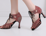 Glitter Latin Ballroom Tango Dance Shoes Rhinestone Salsa Dancing Shoes For Wedding Lace Up Shoes