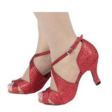 Women's Latin Dance Shoes Red Gold Glitter Salsa Ballroom Party Dance Shoes Soft Outsole