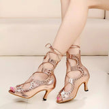 <transcy>PU Salsa Zapatos de baile latino Lady Tango Ballroom Zapatos de baile de fondo suave de tacón alto Botas</transcy>