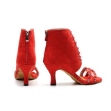 Custom Heel Women Dance Boots Ladies Flock Comfortable Ballroom Girls Soft Suede Sole Latin Dancing Shoes Black Red