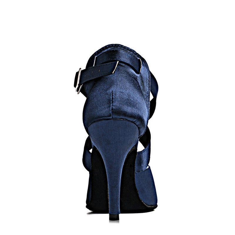 Latin Dance Shoes Dark Blue Satin Women's High Heel 10cm Salsa Shoes Soft Outsole