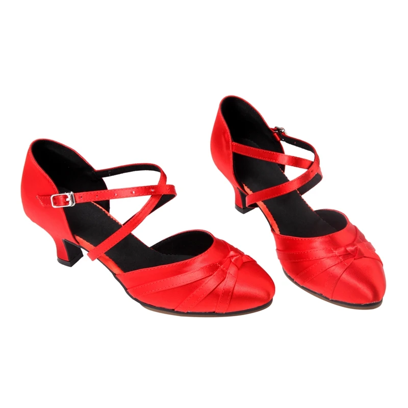 Red Modern Latin Dance Shoes Satin Customized Heel Ballroom Dancing Shoes