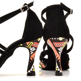Latin Dance Shoes For Women Black African Print Salsa Ballroom Dance Sandals