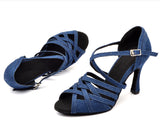 Denim Latin Women Dance Shoes Customized Heel Tango Samba Salsa Dancing Shoes