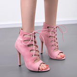 Social Ballroom Dance Boots Lady Latin Salsa Tango Professional Dancing Shoes Lace Up Sandals Soft Suede Sole