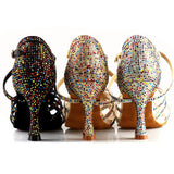 Women Latin Dance Shoes Rhinestone Silver Gold Salsa Shoes Sandals Ladies Wedding High Heels