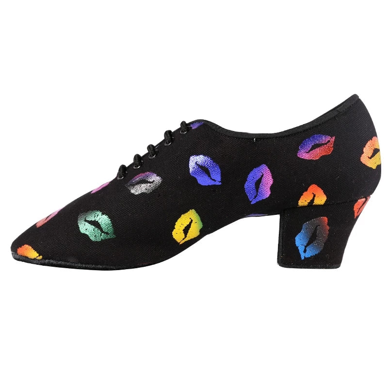 <transcy>Новая женская обувь для бальных танцев с принтом губ, обучающая обувь на каблуке, танцевальная обувь для женщин, обувь для латинских танцев, сальсы, с раздельной подошвой</transcy>