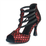 Red Dance Boots For Women Girls Latin Ballroom Tango Dance Shoes Slip On