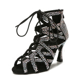 Rhinestone Dance Boots Dance Latin Jazz Dance Shoes Blue Black Soft Sole Women High Heels