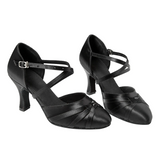 Black Modern Latin Dance Shoes Satin Customized Heel Ballroom Dancing Shoes