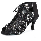 Social Ballroom Dance Ankle Boots Rhinestone Latin Salsa Tango Professional Dancing Shoes