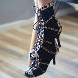 Latin Salsa Dance Shoes Boots Women Soft Sole Leopard Mesh Ballroom Tango Dancing Shoes
