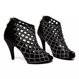 <transcy>Mujer Botas de baile latino de salón Tango Salsa Zapatos de rendimiento Suela de goma personalizada aceptada</transcy>
