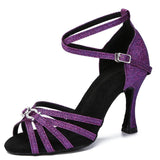 Latin Dance Shoes Ladies Soft Soled Indoor Party Performance Ballroom Dance Shoes Purple