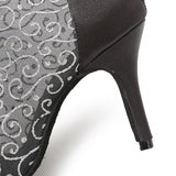 <transcy>Mujer Salón Social Salón de baile Latino Salsa Botas de baile Malla Fiesta Zapatos de baile con Sandalias de tacón en la espalda de satén negro</transcy>