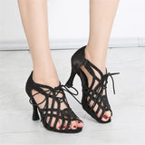 Indoor Rhinestone Dance Shoes Tango Latin Salsa Rumba Samba Soft Sole Women Sandals Ladies High Heels