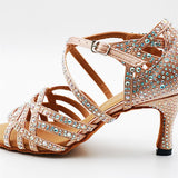 <transcy>Salón de baile de diamantes de imitación Zapatos de baile latino Mujeres Salsa Waltz Sandalias Swing Zapatos de tacón alto</transcy>