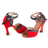 Red Women's Latin Dance Shoes Customized Heel Flock Ballroom Tango Salsa Dancing Shoes