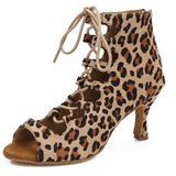 Social Ballroom Dance Boots Ladies Latin Salsa Tango Professional Dancing Shoes comfortable Leopard Suede Sandals