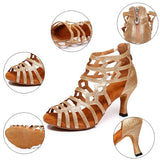 Gold Latin Dance Shoes Women Ballroom Tango Salsa Dancing Shoes Cut-Outs Soft Professional Dance Sandals High Heel