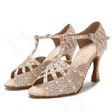 Rhinestone Pearl Dance Heels Tango Salsa Rumba Samba Latin Ballroom Dance Shoes Soft Sole Women Sandals