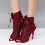 New Salsa Tango 10cm High Dance Boots Flock Bachata Latin Women Party Dancing Shoes