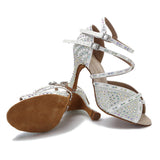 Soft Sole Latin Dance Shoes Tango Salsa Rumba Samba Ladies Pearl Rhinestone High Heels Women Sandals