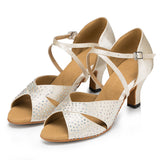 Satin Latin Ballroom Dance Shoes Rhinestone Soft Sole Heel Tango Salsa Dance Shoes For Women Girls