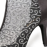 <transcy>Mujer Salón Social Salón de baile Latino Salsa Botas de baile Malla Fiesta Zapatos de baile con Sandalias de tacón en la espalda de satén negro</transcy>